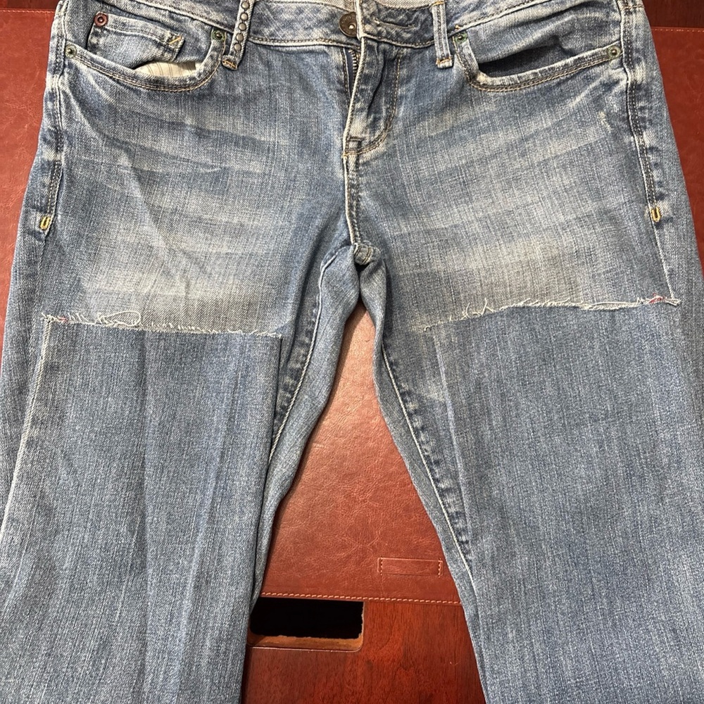 Converse Faded Light-Blue Straight Leg Jeans with Knee Patch Detail